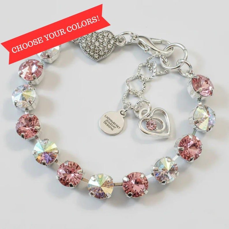 Rhinestone Heart Faceted Crystal Bracelet - - LadybugfeetDesigns -
