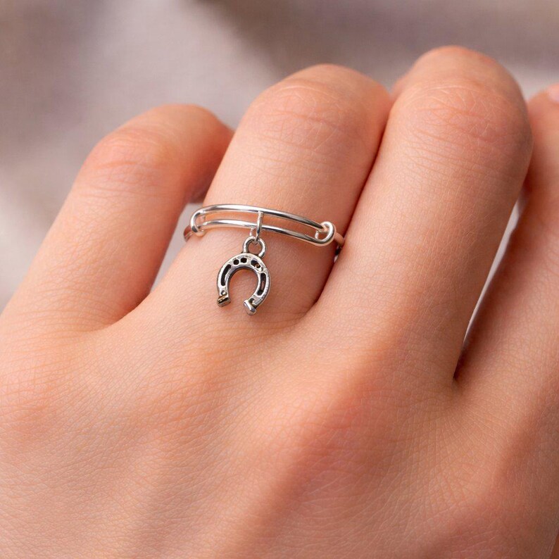 Horse Shoe Expandable Charm Ring - - LadybugfeetDesigns -
