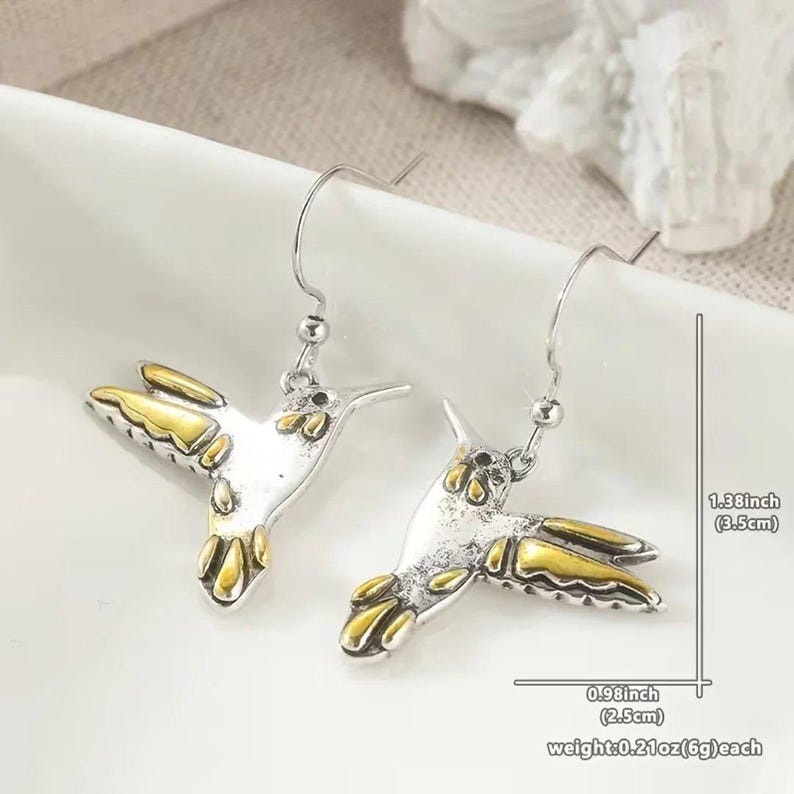 Rustic Hummingbird Hook Earrings - - LadybugfeetDesigns -