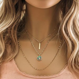 Abalone Cross Bar/Dragonfly Layered Necklace Set, Gold - - LadybugfeetDesigns -