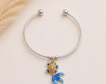 Two Tone Koi Euro Bangle Cuff, Silver