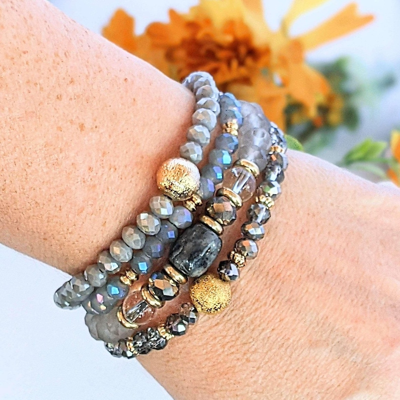Regal Gray Crystal Endless wrap bracelet - - LadybugfeetDesigns -