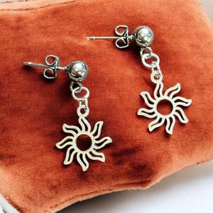 Fiery Sun Charm Drop Stud Earrings-Silver - - LadybugfeetDesigns -