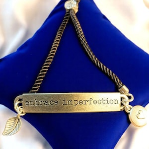 Embrace Imperfection Inspirational Quote Twisted Rope Bolo Bracelet - - LadybugfeetDesigns -