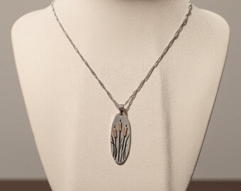 Cattail/Foxtail Pendant Necklace, Silver