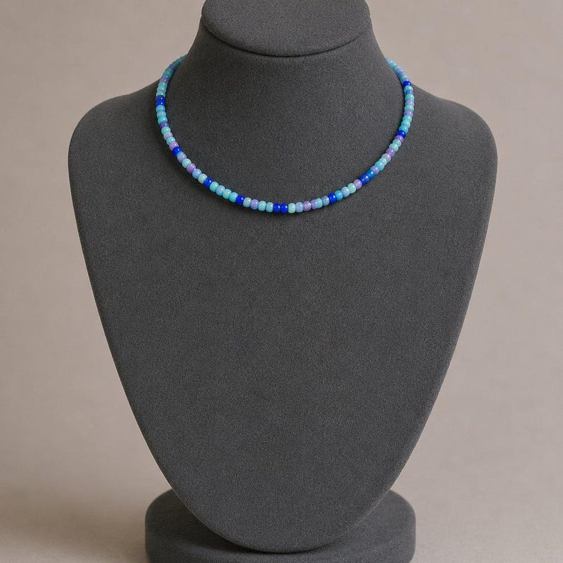 Purple Teal Beaded Choker Necklace - 16 inch - - LadybugfeetDesigns -