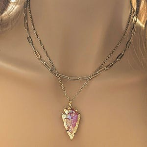 Natural Titanium Quartz Crystal Arrowhead necklace, Gold - 18- 24 inch - - LadybugfeetDesigns -