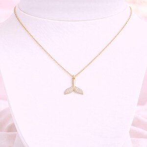 CZ Whale Tail necklace, Gold - 20 inch - - LadybugfeetDesigns -