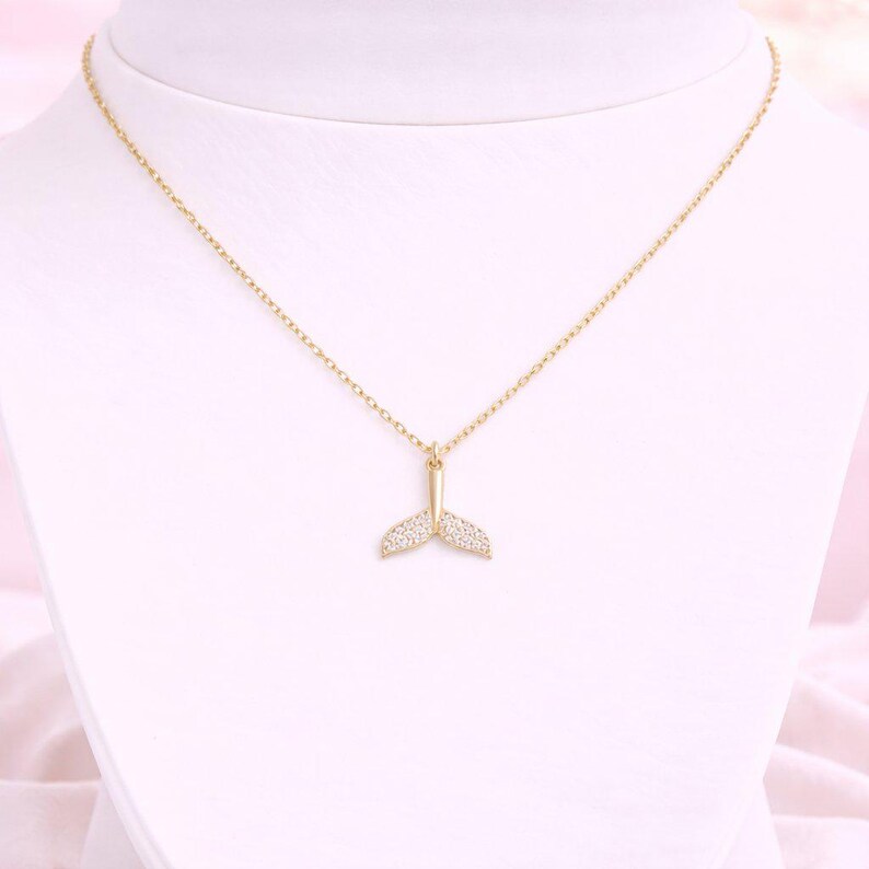 CZ Whale Tail necklace, Gold - 20 inch - - LadybugfeetDesigns -