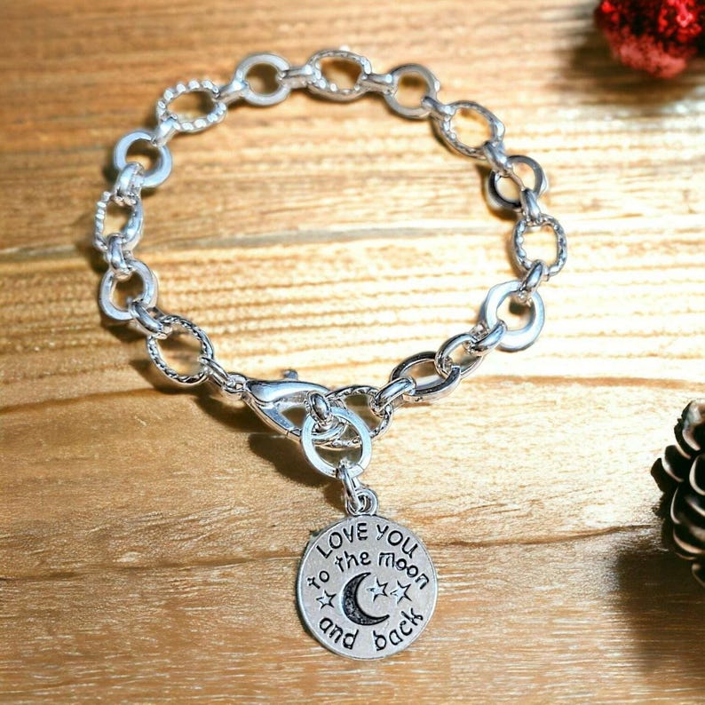 Love You to the Moon Chain Bracelet - - LadybugfeetDesigns -