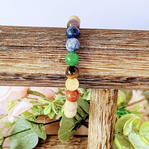 Sandalwood Chakra Bead Diffuser Bracelet, Energy & Balance - - LadybugfeetDesigns -