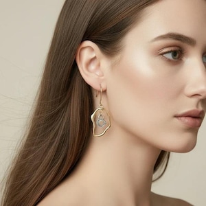 Crescent Moon Star dangle earrings, Two-Tone - - LadybugfeetDesigns -