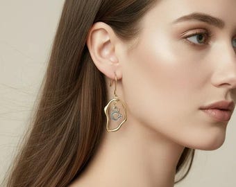 Crescent Moon Star dangle earrings, Two-Tone