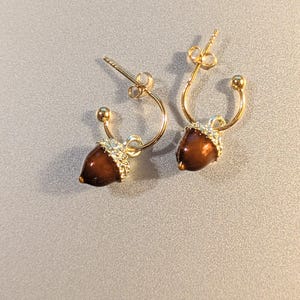Acorn Hoop Earrings, Gold - 12mm - - LadybugfeetDesigns -