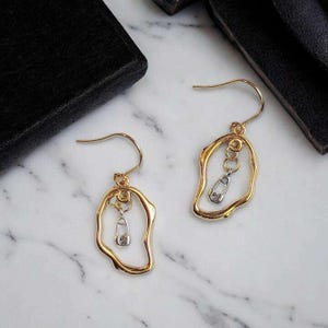 Safety Pin Two-Tone dangle earrings, Gold - - LadybugfeetDesigns -