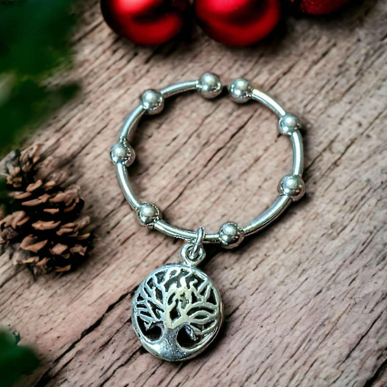 Sterling Silver Tree of Life Adjustable Charm Ring - - LadybugfeetDesigns -