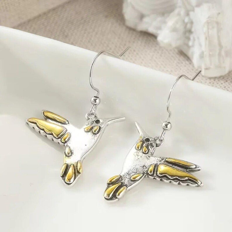 Rustic Hummingbird Hook Earrings - - LadybugfeetDesigns -