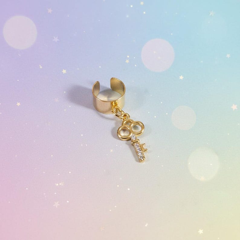 CZ Key Ear Cuff, Gold - - LadybugfeetDesigns -
