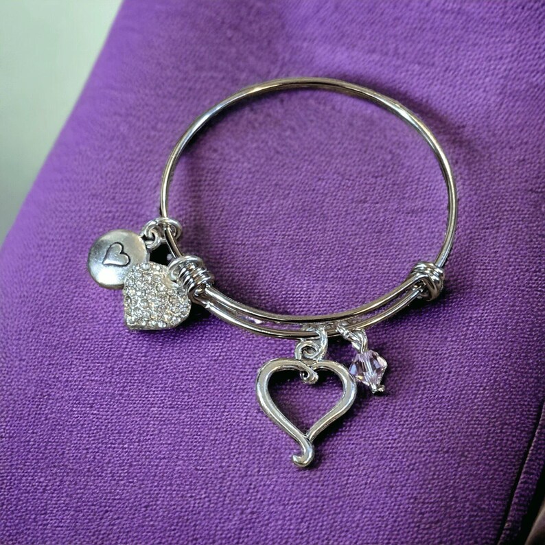 Child's Birthstone Heart Bangle - - LadybugfeetDesigns -