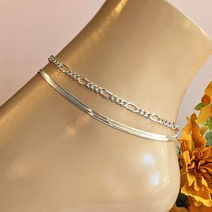 Silver Herringbone Chain Anklet - - LadybugfeetDesigns -