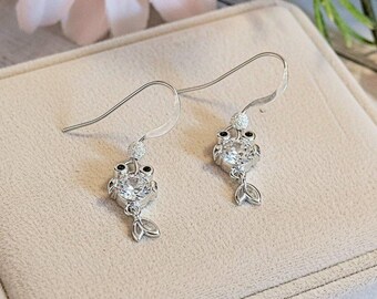 CZ Diamond Koi Fish Sterling Silver dangle earrings