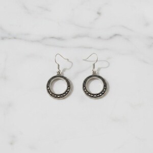 Open Circle Diamond Cut Sterling Dangle earrings - - LadybugfeetDesigns -