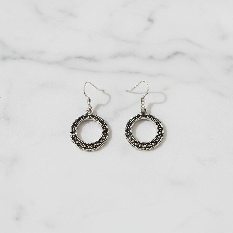 Open Circle Diamond Cut Sterling Dangle earrings - - LadybugfeetDesigns -