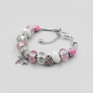 Cancer Awareness European beaded bracelet - Silver - - LadybugfeetDesigns -