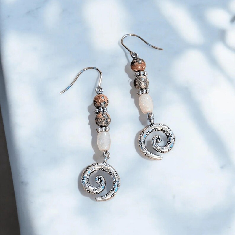 Opal, Jasper Swirl Earrings - - LadybugfeetDesigns -