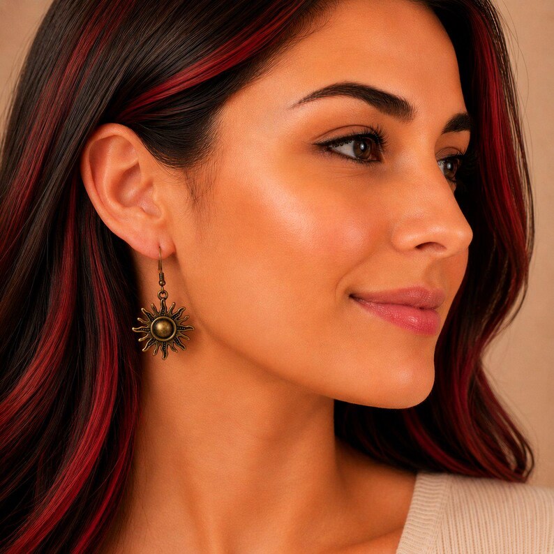 Boho Sun hook earrings, Antique Bronze - - LadybugfeetDesigns -