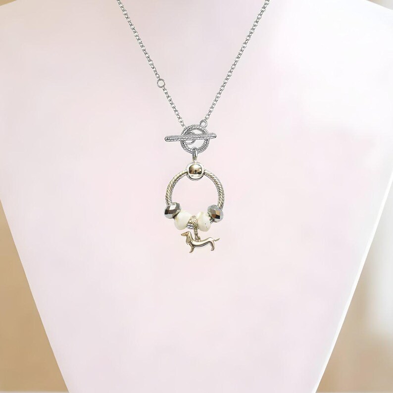 Dachshund Sterling Silver Toggle Charm Necklace, 20 inches - - LadybugfeetDesigns -