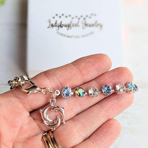 Dolphin Trio Faceted Crystal Bracelet, Silver - - LadybugfeetDesigns -
