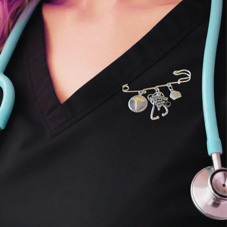 NP - Nurse Practitioner Safety Pin Brooch, Purse Charm - - LadybugfeetDesigns -