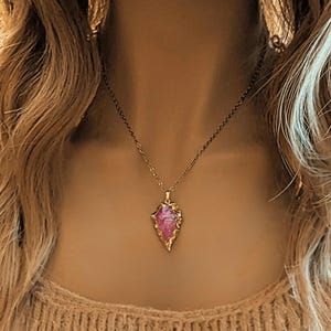 Natural Titanium Quartz Crystal Arrowhead necklace, Gold - 18- 24 inch - - LadybugfeetDesigns -