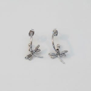 DRAGONFLY Sterling Hoop Earrings, Hoop Drop - - LadybugfeetDesigns -