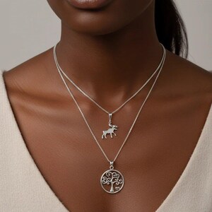 Moose & Tree of Life Necklace Set, Silver - - LadybugfeetDesigns -