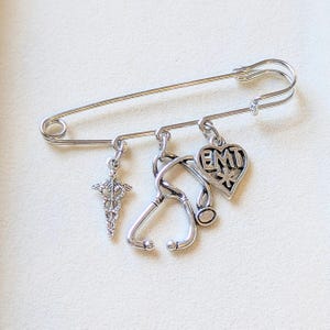 EMT - Emergency Medical Technician Safety Pin Brooch, Purse Charm - - LadybugfeetDesigns -