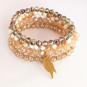 Parrot Champagne Stretch Bracelet Stack - - LadybugfeetDesigns -