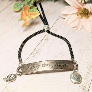 Enjoy the Journey, Inspirational Quote Twisted rope bolo Bracelet - - LadybugfeetDesigns -