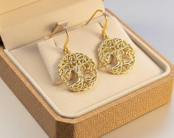 Tree of Life dangle earrings, Gold