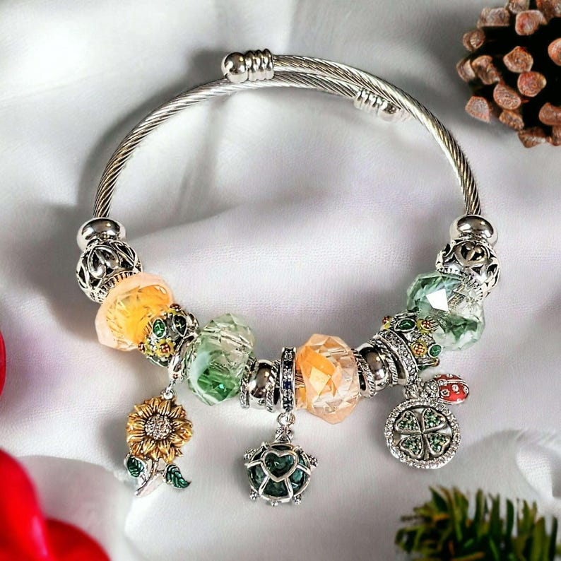 Garden Party Euro Cuff Wrap Bracelet, Silver - - LadybugfeetDesigns -