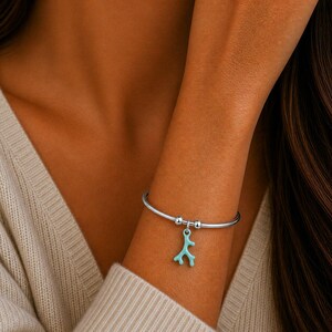 Aqua Blue Coral Euro Bangle Cuff, Silver - - LadybugfeetDesigns -