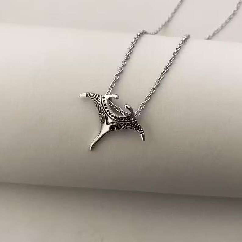 Large Manta Ray Necklace, Silver - 18 inches - - LadybugfeetDesigns -