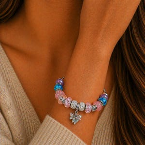 Butterfly Trio European beaded bracelet - Silver - - LadybugfeetDesigns -
