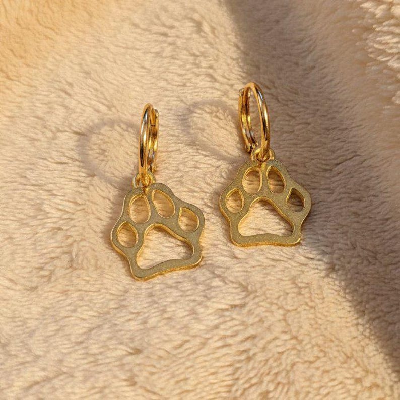 Dog Paw Hoop earrings, Gold - 16mm - - LadybugfeetDesigns -
