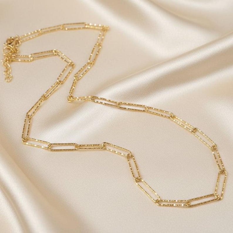 Diamond Cut Paperclip Chain necklace, Gold - 18- 24 inch - - LadybugfeetDesigns -