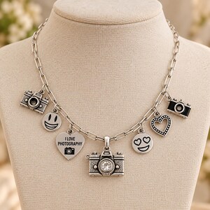 I Love Photography Multi Charm Link Necklace, Silver - 20 inch - - LadybugfeetDesigns -