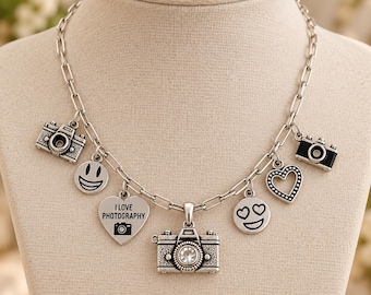 I Love Photography Multi Charm Link Necklace, Silver - 20 inch