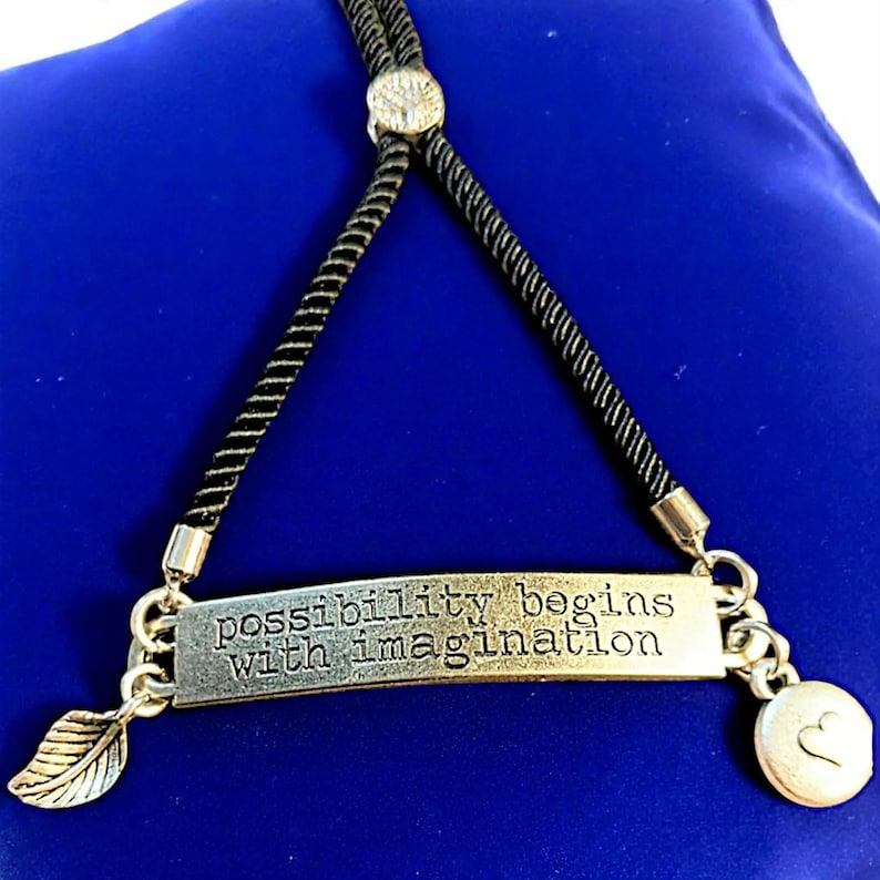 Possibility Begins with Imagination adjustable bolo bracelet - - LadybugfeetDesigns -