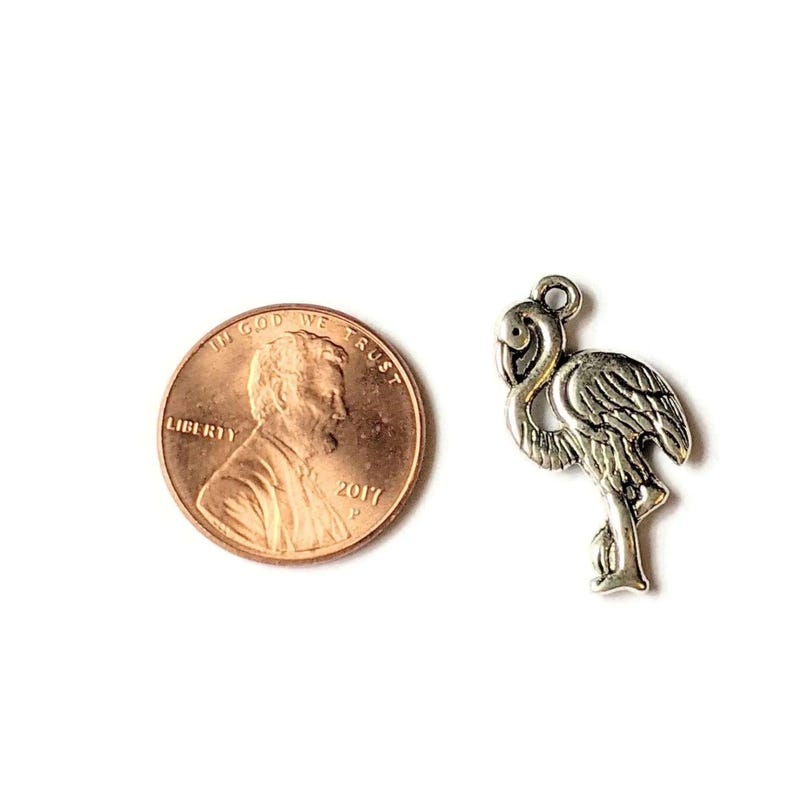 Silver Flamingo Charm - - LadybugfeetDesigns -